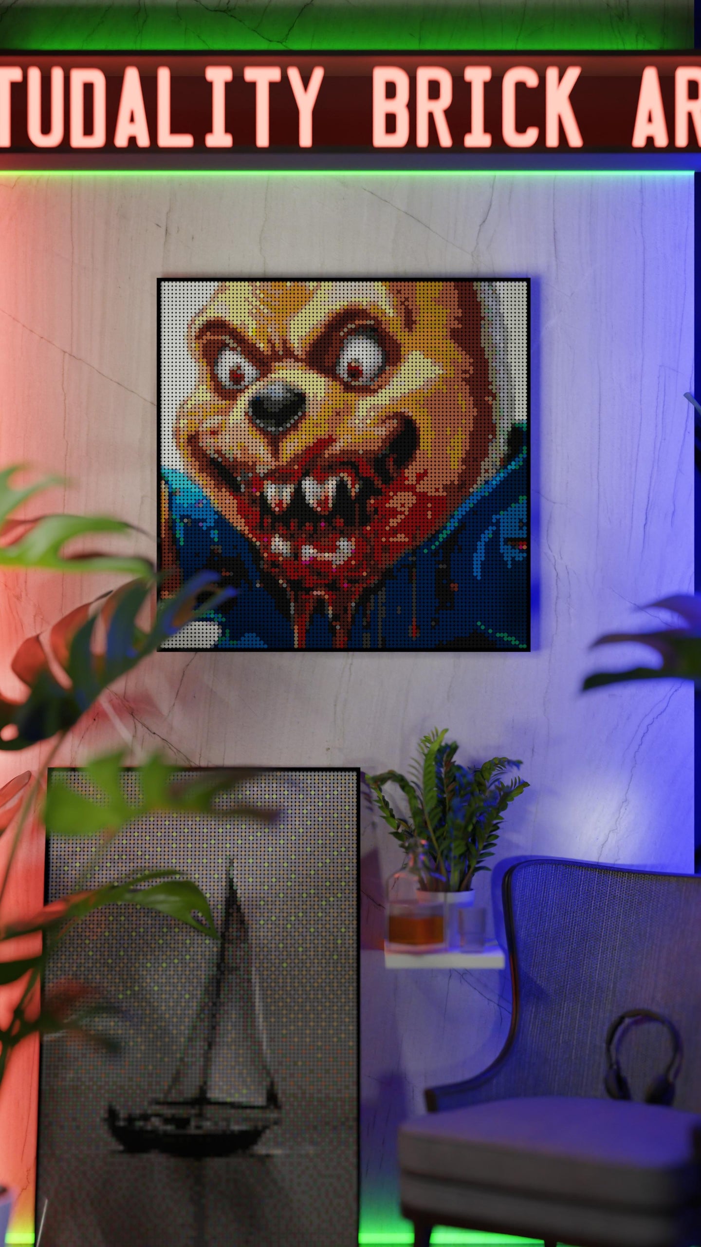 Honey on the Brain LEGO® Style mosaic wall art made from colorful plastic bricks